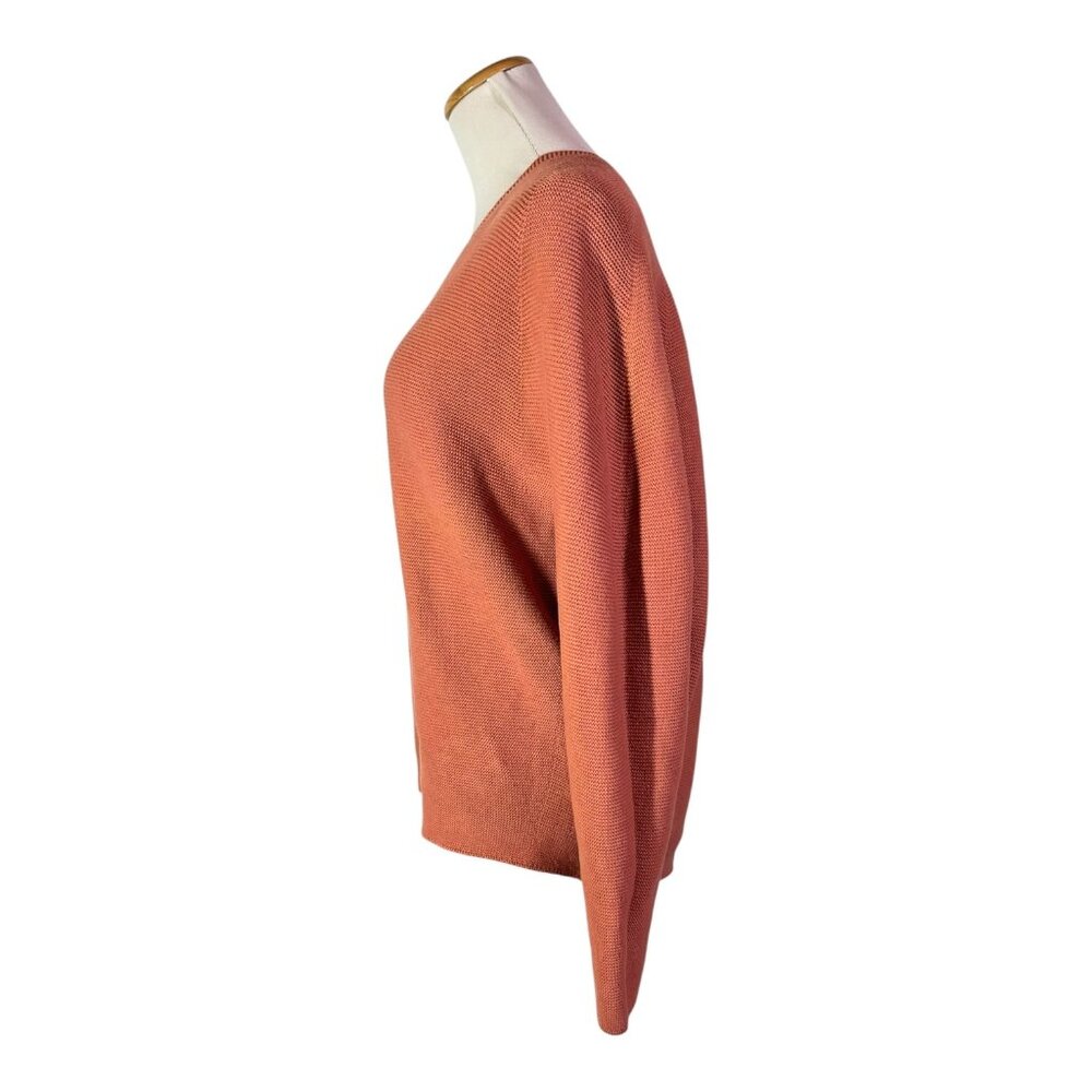 Uniqlo Size M 3D Knit Cotton Cocoon Sweater V-Neck Orange-Pink - Picture 9 of 12